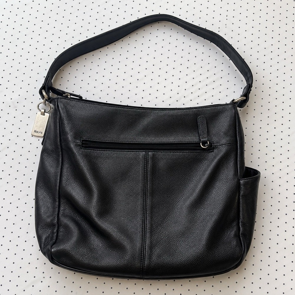 Rolfs Genuine Leather Black Shoulder Bag Purse Cowhide Hobo Organizer Zip Pocket